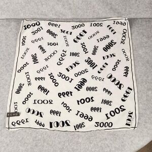 Echo Scarf Womens Square White Black 100% Silk Graphic Print Logo Neckerchief